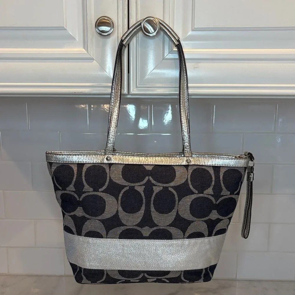 Coach Y2K Vintage Denim Jacquard Signature Stripe Tote